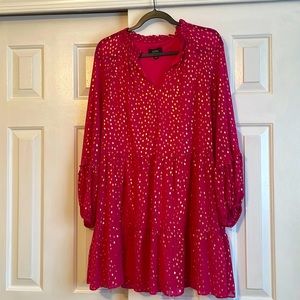 MSK bright pink dress with gold polka dots